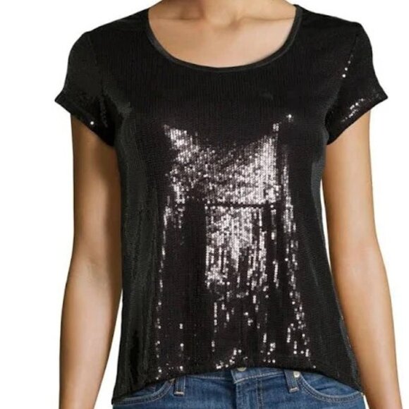 Max Studio Tops - Max Studio Black Sequin Short Sleeve Top Medium